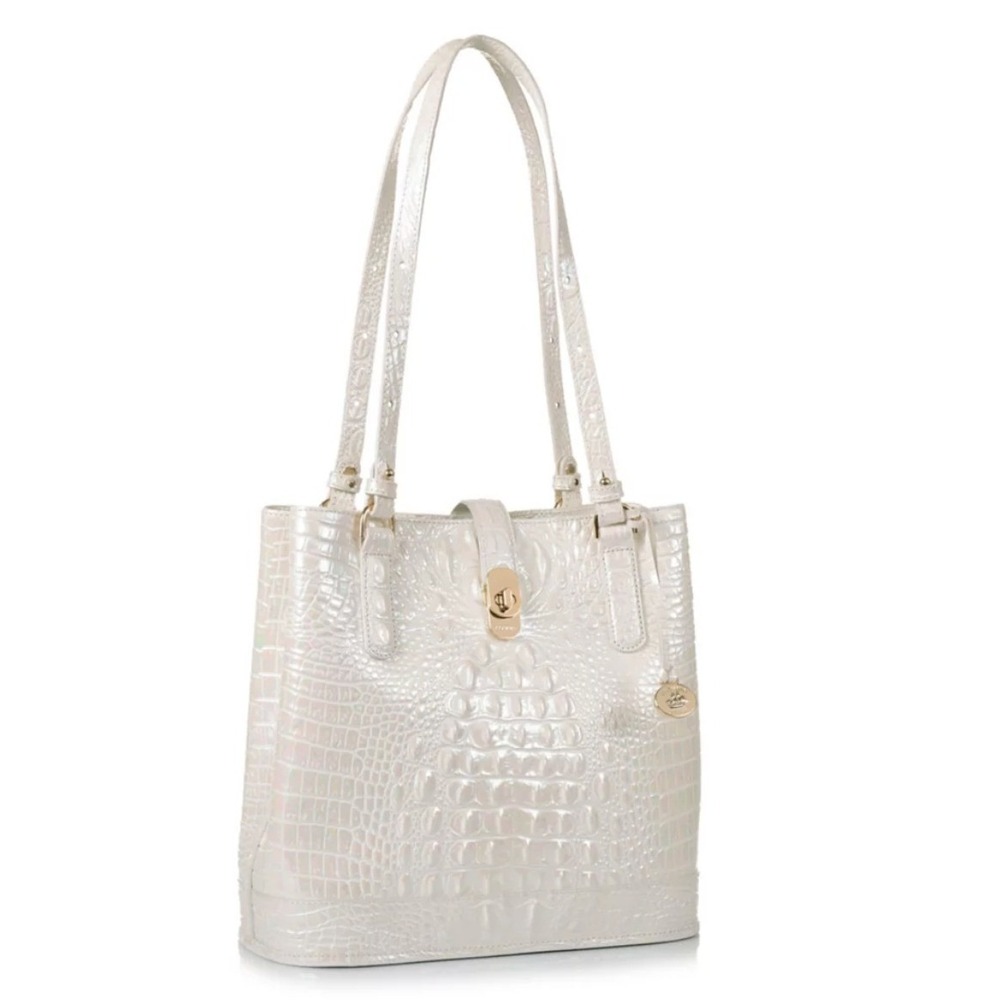Brahmin Purse NWOT Pearl White Iridescent Cream Crocodile Embossed Leather Bag